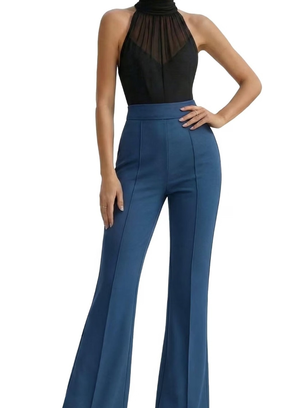Hybrid & Company Blue High-Waist Flare Pants